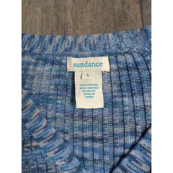 SUNDANCE Create Beauty Henley Knit Top Sweater Blue Ribbed Space Dyed Size Large - Picture 5 of 6
